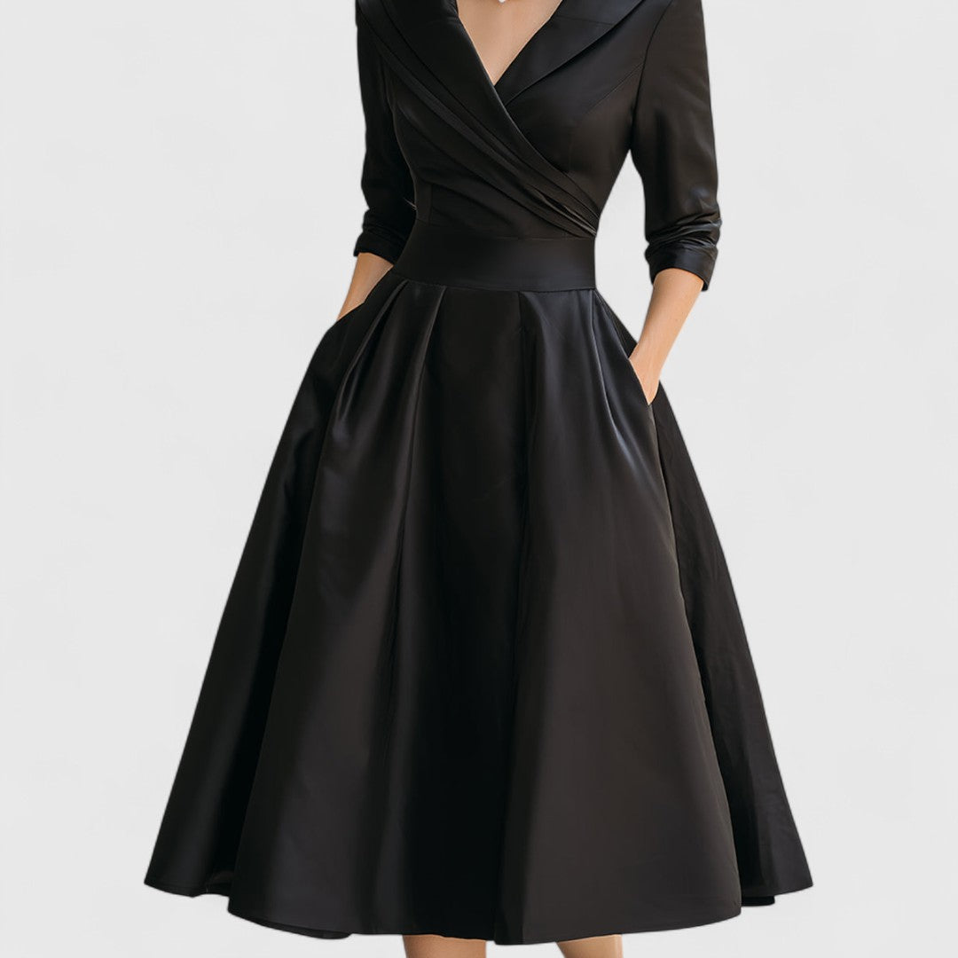 Juniper | Women's Midi Dress, V-Neck, Three-Quarter Sleeves, Pockets