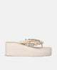 Cream pearl embellished platform flip-flop sandals