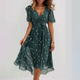 Sibylla | Women's Floral Wrap Midi Dress, V-Neck, Short Sleeves