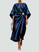 Theodora2 | Women's Wrap Midi Dress, Round Neck, Batwing Sleeves