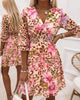 Jacquine | Women's Leopard Floral Maxi Dress, V-Neck, Shirred Waist, Ruffle Hem