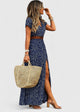 Selina | Women's Gathered-Waist Bohemian Maxi Dress, Round Neck, Short Sleeves