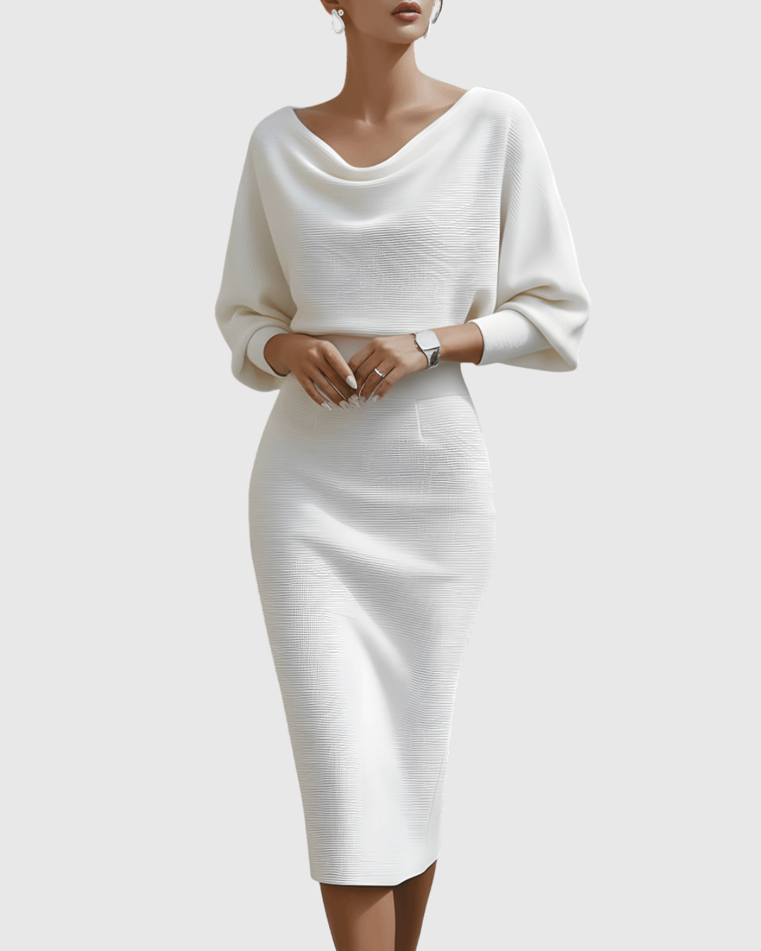 Idony | Women's Midi Dress, Cowl Neck, Batwing Sleeves