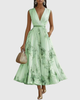 Demelza | Women's Floral Pleated Maxi Dress, V-Neck, Long Sleeves