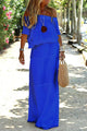 Women's Off-Shoulder Maxi Dress, Round Neck, Short Sleeves