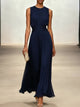 Women's sleeveless ruched waist maxi dress with gathered bodice and flowing ruffled hem