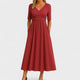 Eiluned | Women's Wrap Midi Dress, V-Neck, Three-Quarter Sleeves, Pockets