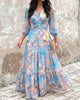 Gaelle | Women's Watercolour Floral Maxi Dress, V-Neck, Shirred Waist, Three-Quarter Sleeves