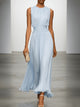 Women's sleeveless ruched waist maxi dress with gathered bodice and flowing ruffled hem
