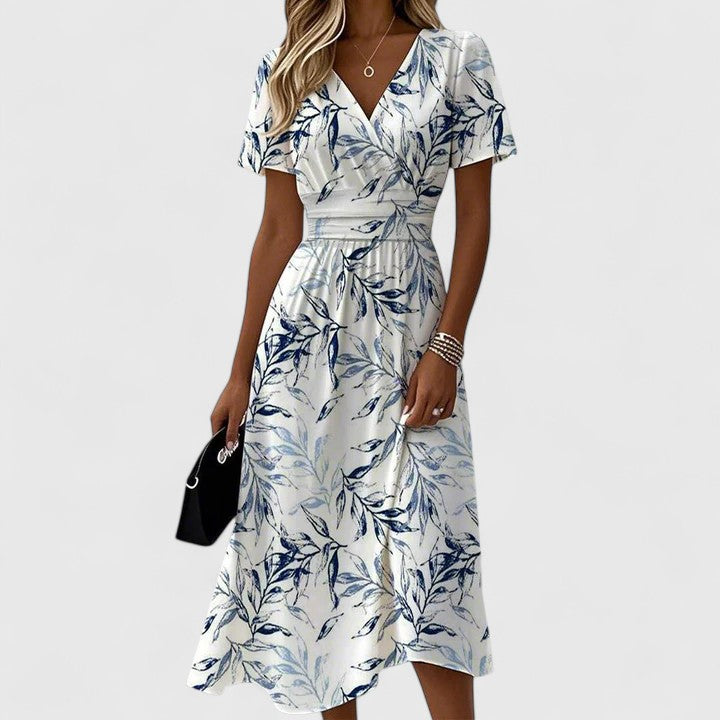 Romilly | Women's Relaxed Midi Dress, V-Neck, Short Sleeves