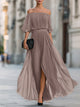 Women's pleated off-shoulder maxi dress with three-quarter balloon sleeves
