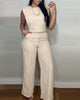 Zelie | Women's Two-Piece Trouser Set, Cap Sleeves, Open Back, Crop Top
