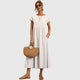 Veronique | Women's A-Line Midi Dress, Round Neck, Short Sleeves