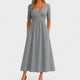 Eiluned | Women's Wrap Midi Dress, V-Neck, Three-Quarter Sleeves, Pockets