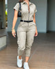 Adelaine | Women's Zip-Front Playsuit, Collared, Short Sleeves, Pockets