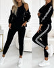 Berengere | Women's Three-Piece Trouser Set, Snap-Button Coat, Elastic Waist