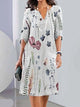 Women's Evening Floral A-Line Midi Dress, Round Neck, Short Sleeves