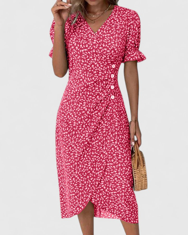 Patience | Women's Midi Dress, Round Neck, Short Sleeves