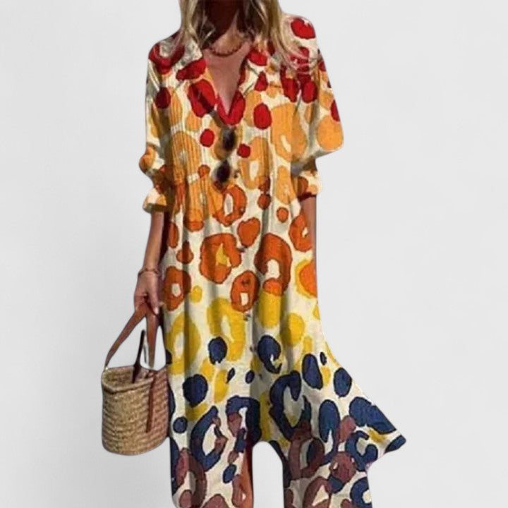 Edwina | Women's Shirt Maxi Dress, Collared, Short Sleeves