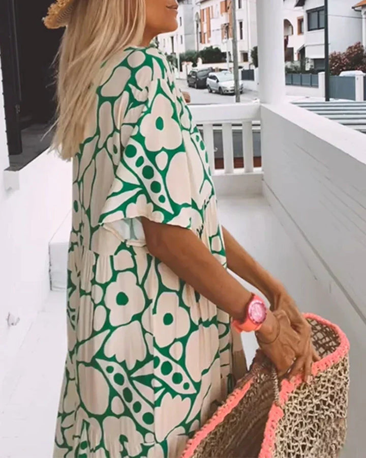 Ilaria-Rose printed maxi dress, v-neck, short sleeves