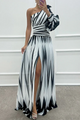 Clarice | Women's Striped Maxi Dress, Off-Shoulder, Puff Sleeves
