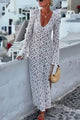 Women's Floral Maxi Dress, Round Neck, Long Sleeves, Side Slit