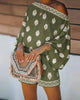 Fleurine | Women's Two-Piece Shorts Set, Skew Neck, Lantern Sleeves, Elastic Waist