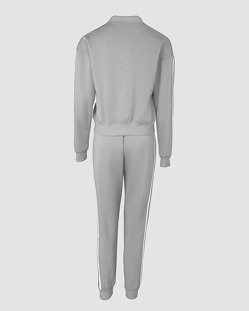 Berengere | Women's Three-Piece Trouser Set, Snap-Button Coat, Elastic Waist