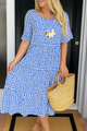 Helena | Women's Brown Midi Dress, Round Neck, Short Sleeves