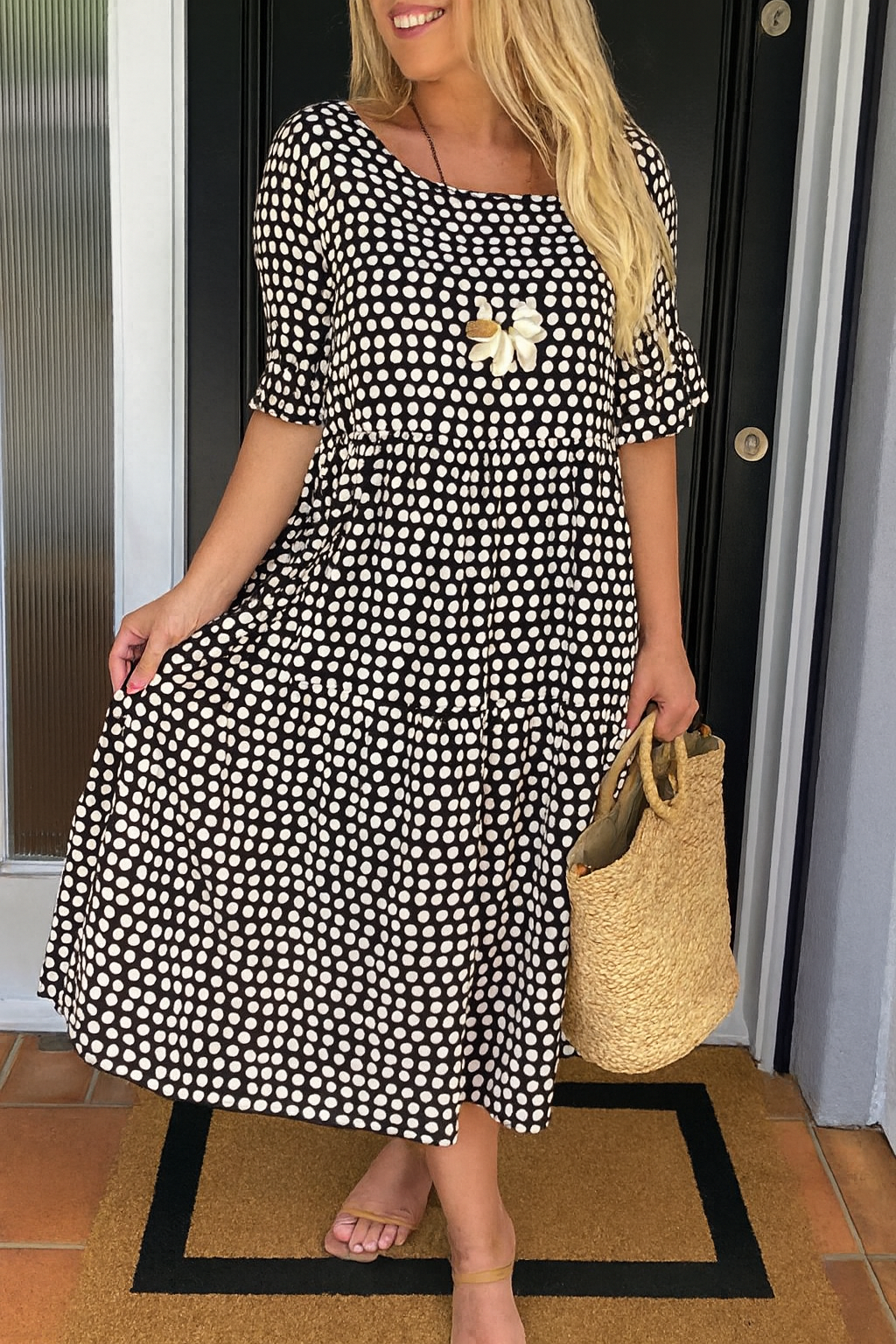 Helena | Women's Midi Dress, Round Neck, Short Sleeves