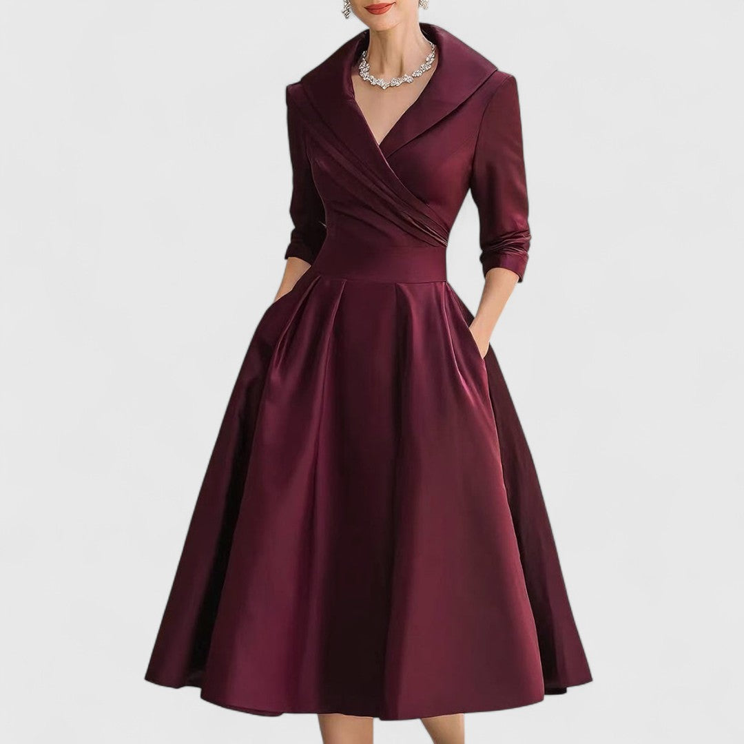 Juniper | Women's Midi Dress, V-Neck, Three-Quarter Sleeves, Pockets