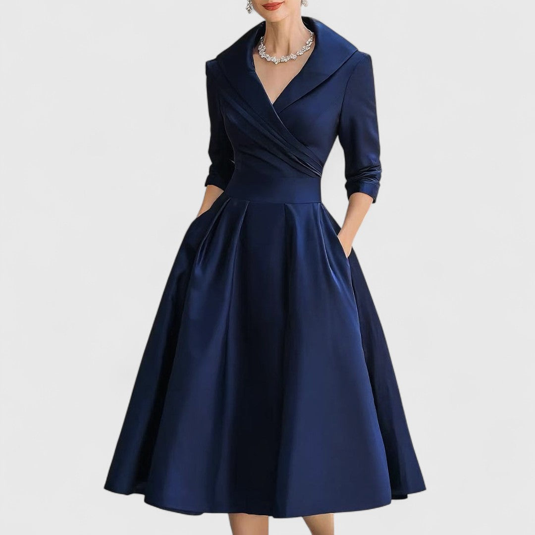 Juniper | Women's Midi Dress, V-Neck, Three-Quarter Sleeves, Pockets