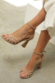 Women's brown peep-toe strappy high-heeled sandals with ankle strap