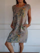 Flaminia floral shift midi dress, round neck, short sleeves