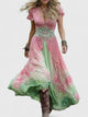 Candela | Women's Flowing Floral Maxi Dress, V-Neck, Short Sleeves