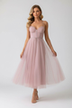 Women's sweetheart midi dress with corset bodice and tulle skirt