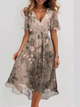 Lysandra | Women's Bohemian Relaxed Midi Dress, Round Neck, Short Sleeves