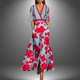 Wilfreda | Women's Wrap Floral Maxi Dress, V-Neck, Three-Quarter Sleeves