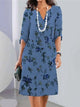 Women's Evening Floral A-Line Midi Dress, Round Neck, Short Sleeves