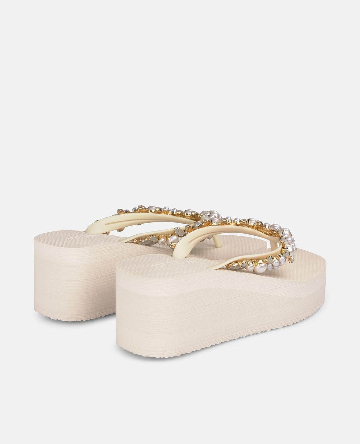 Cream pearl embellished platform flip-flop sandals