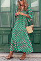 Women's Floral Tiered Midi Dress, Round Neck, Puff Sleeves