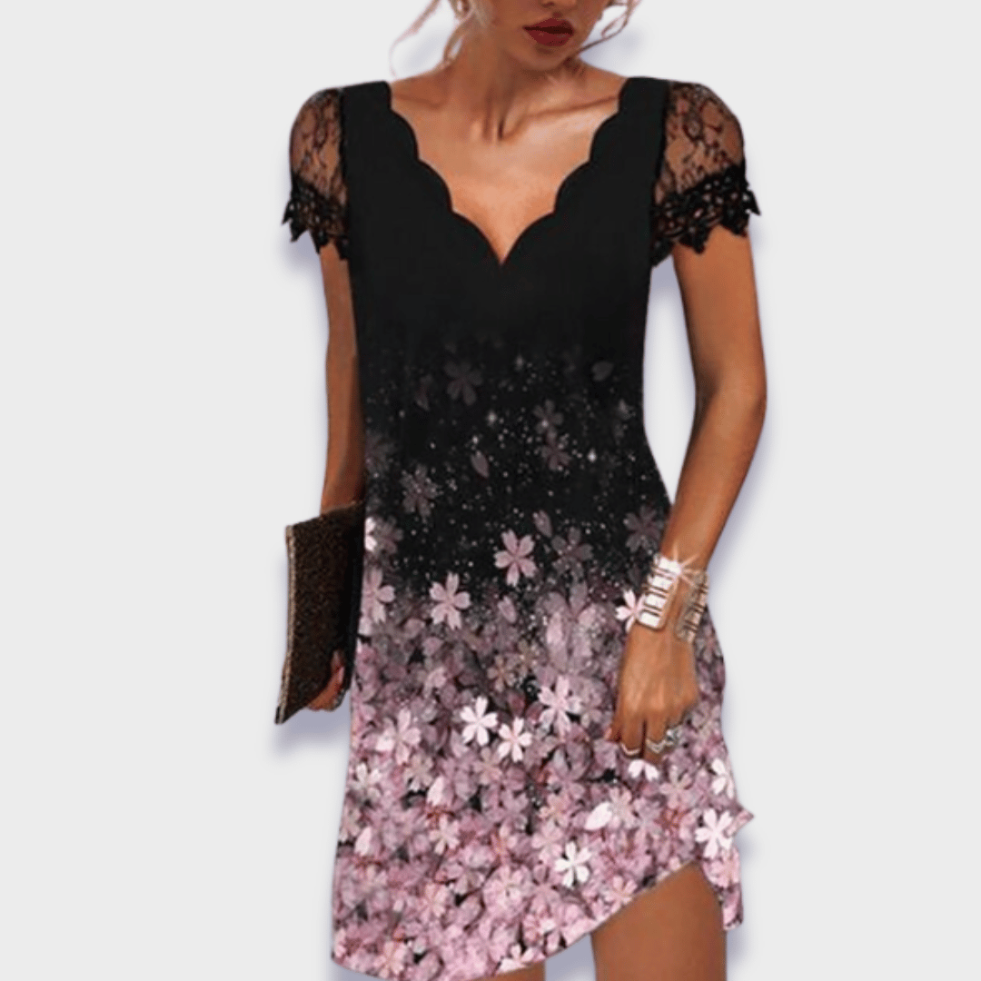 Ginevra | Women's Lace Midi Dress, V-Neck, Short Sleeves