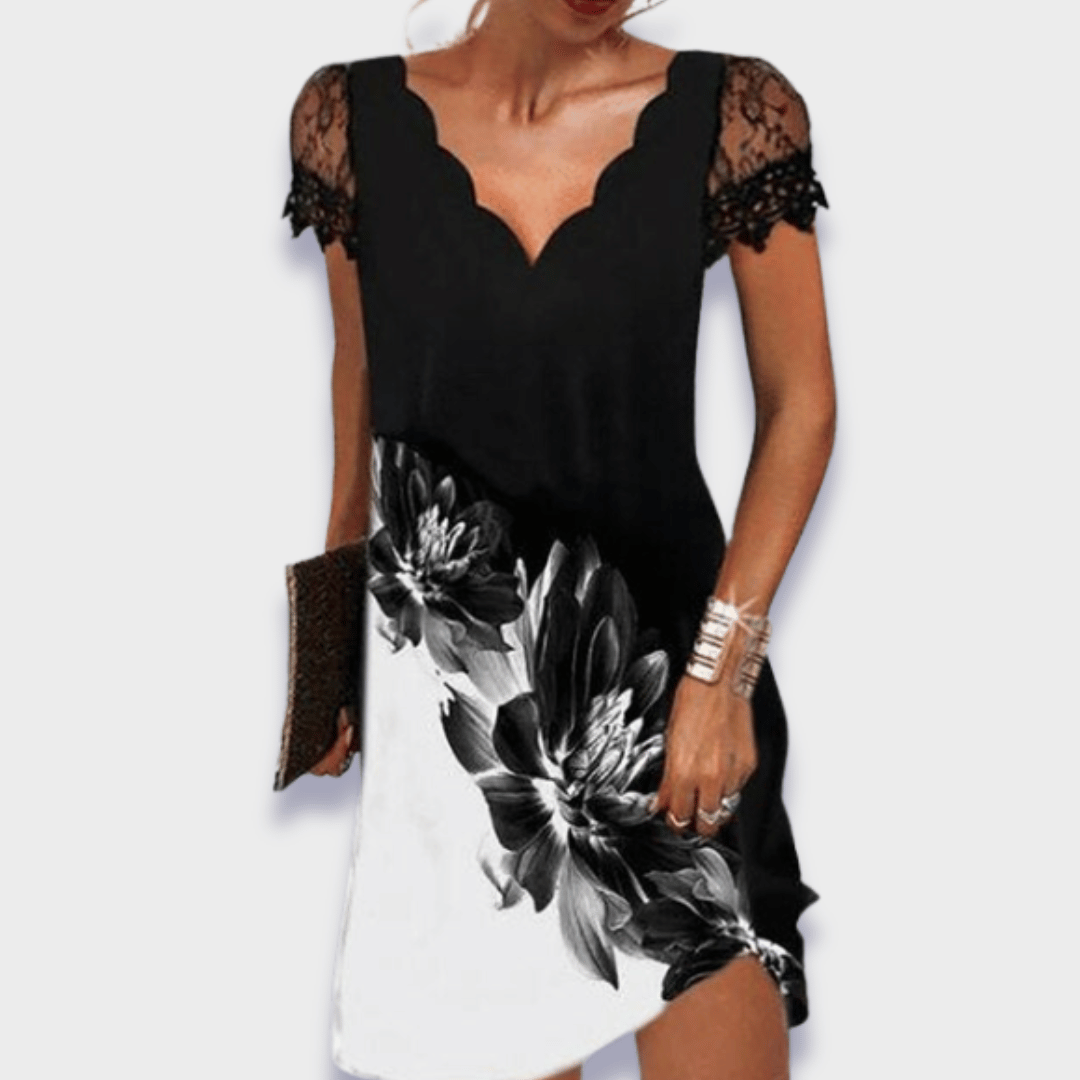 Ginevra | Women's Lace Midi Dress, V-Neck, Short Sleeves