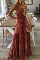 Women's Resort Bohemian Maxi Dress, Round Neck, Sleeveless