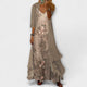 Rhoswen | Women's Two-Piece Floral Maxi Dress, V-Neck, Short Sleeves