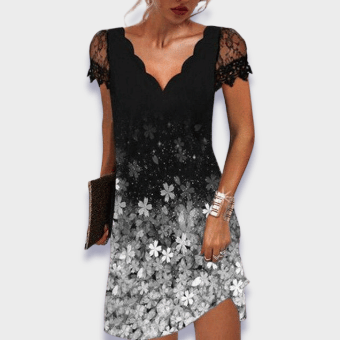 Ginevra | Women's Lace Midi Dress, V-Neck, Short Sleeves