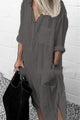Women's Shirt Midi Dress, Collared, Long Sleeves, Side Slit