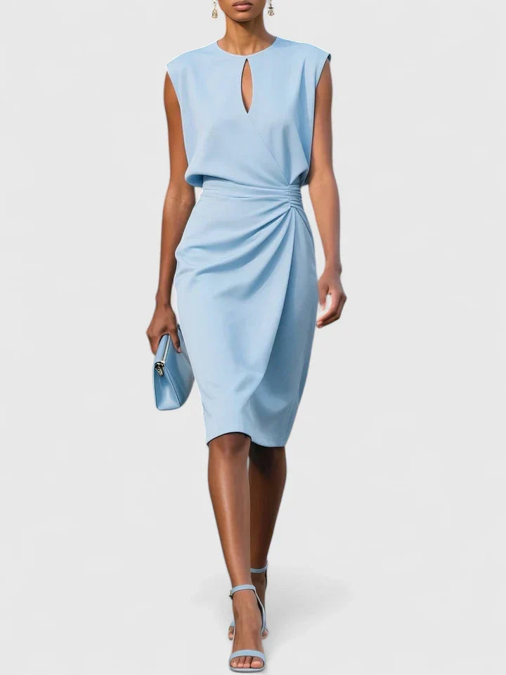 Bettina | Women's Tailored Midi Dress, Round Neck, Short Sleeves