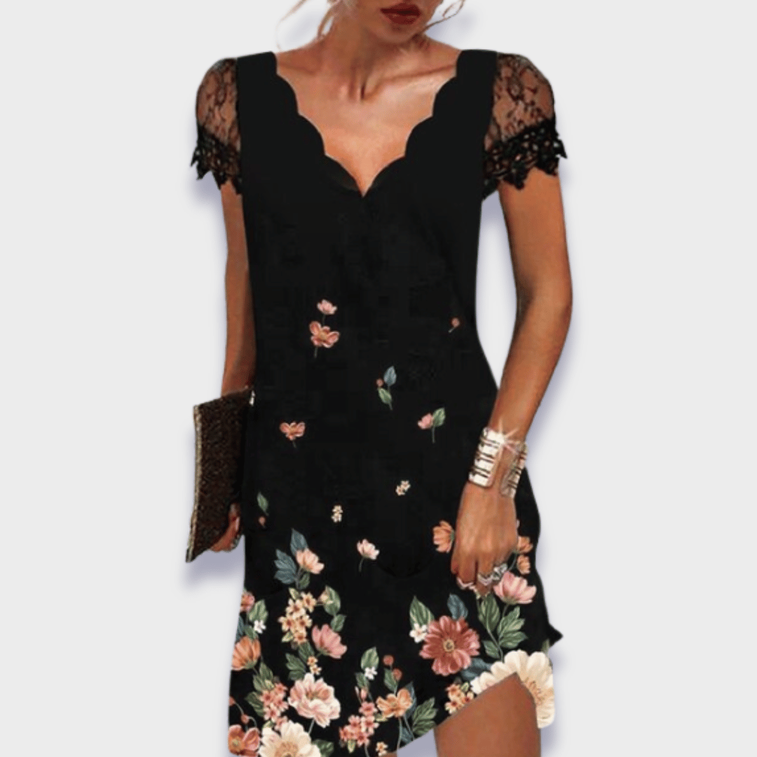 Ginevra | Women's Lace Midi Dress, V-Neck, Short Sleeves