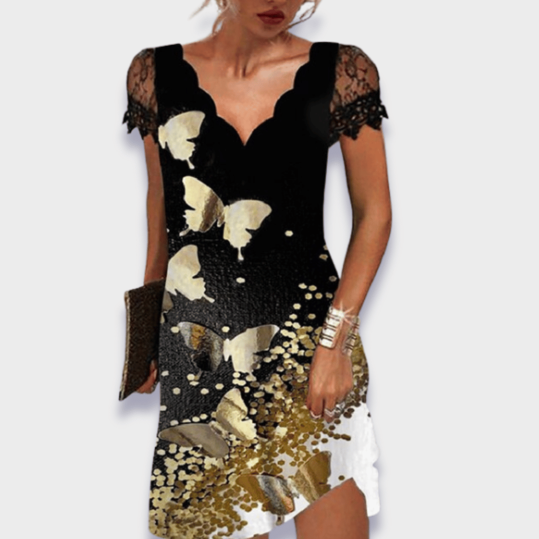 Ginevra | Women's Lace Midi Dress, V-Neck, Short Sleeves